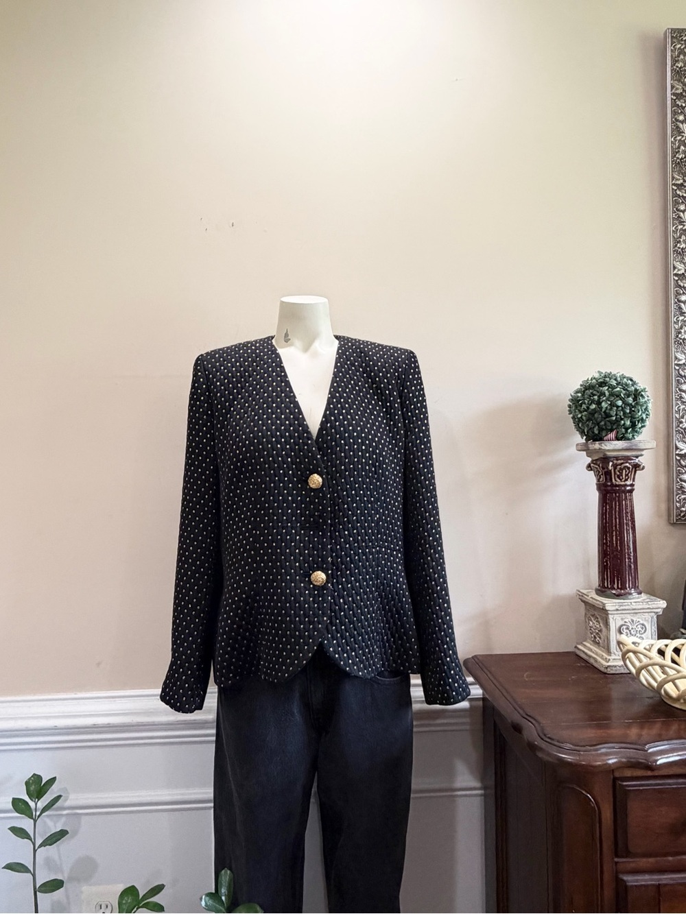 Vintage Yves Saint Laurent Black Jacket with Gold Metallic Dots